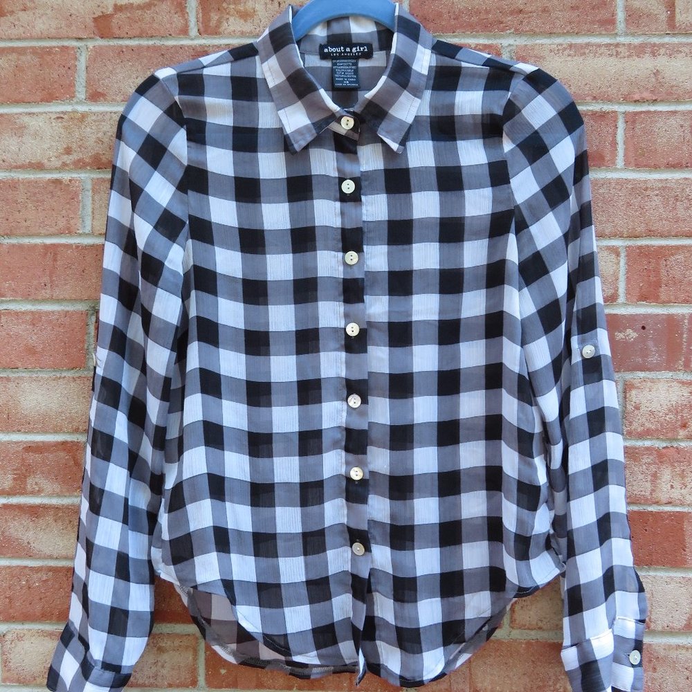Black & White Check Chiffon Button-Up